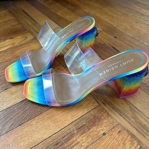 Kurt Geiger London Kensington Clear Jeweled Block Heel Rainbow Sandals - 41